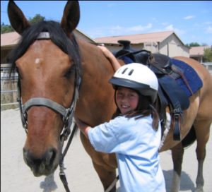 VR Small girl and horse